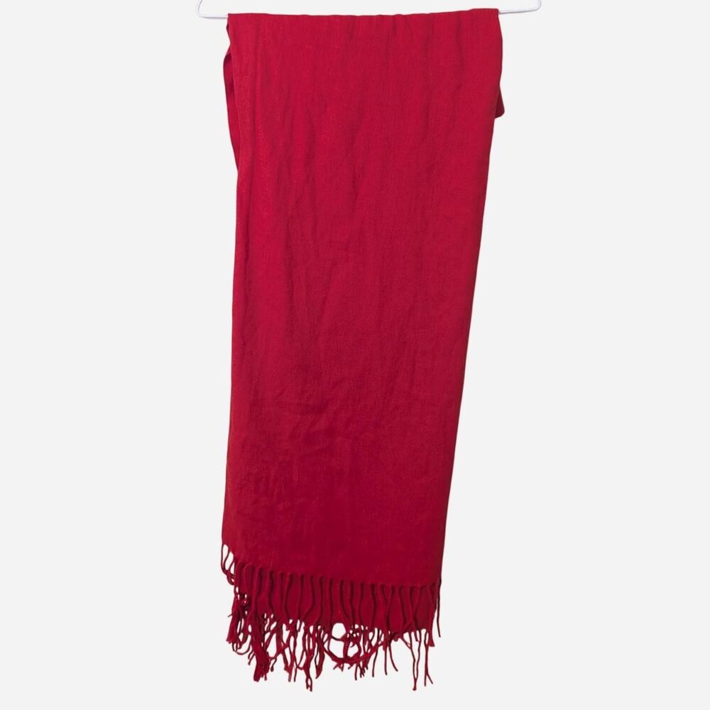 Cozy Classic Red Pashmina Scarf With Fringe Fall Winter Holiday Festive